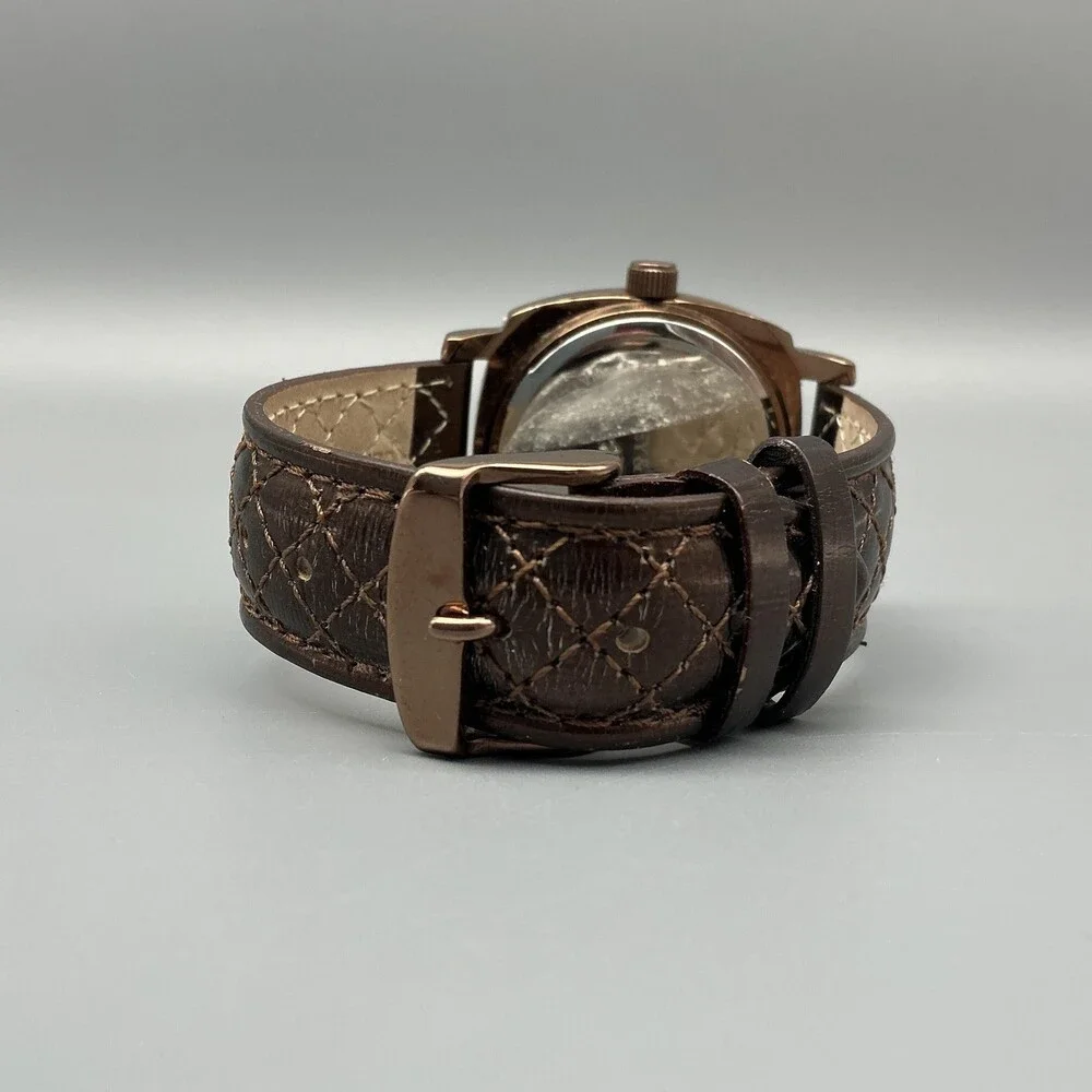 Dooney & Bourke Womens Watch 39mm Rose Gold Dial Brown Leather New Battery
